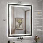 28"x 36" LED Bathroom Mirror with Black Frame, Stepless Dimmable, Anti-Fog, Shatter-Proof, Memory, 3 Colors, LED Vanity Mirror