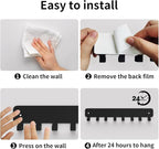 pickpiff 1 Pack Key Holder for Wall Adhesive, Key Hooks with 8 Hooks Wall Mounted, Black Key Hangers for Living Room, Kitchen, Office