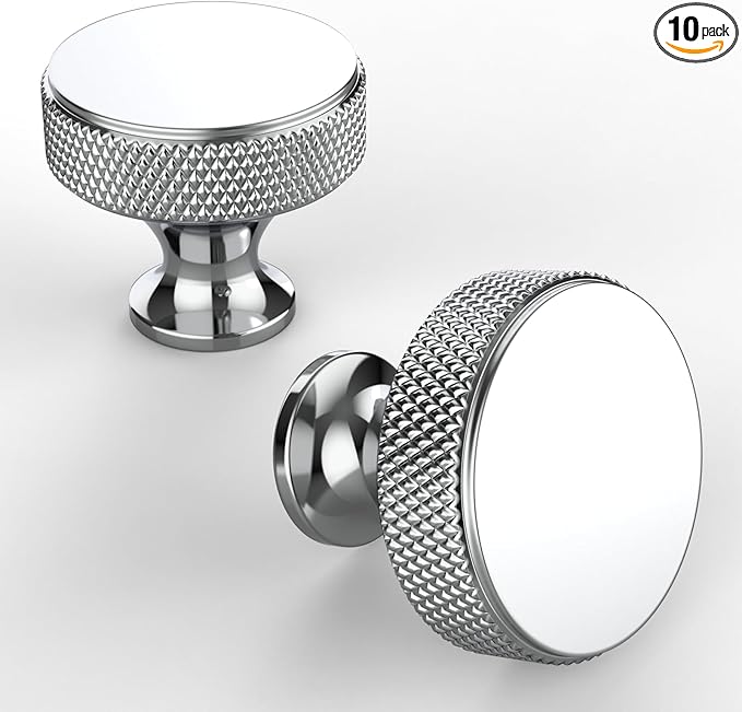 Asidrama 10 Pack Polished Chrome Kitchen Cabinet Knobs Knurled Dresser Knobs Drawer Knob Cabinet Hardware Aluminum Knob for Dresser Drawers