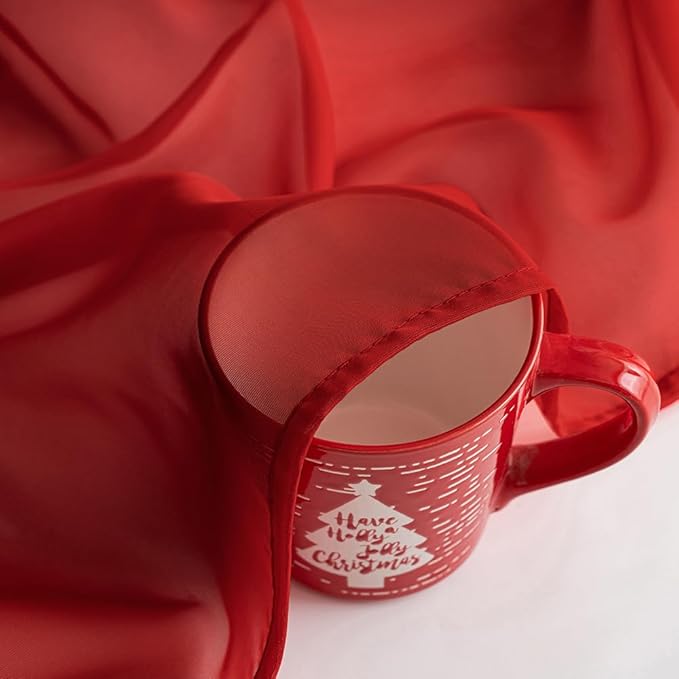 MIULEE Christmas Sheer Window Scarf Valance Extra Long Topper Elegant Swag Curtains Luxury Draping Fabric for Wedding Arch Party Ceremony Canopy Bed Living Room, 54'' x 216'', 1 Panel Red