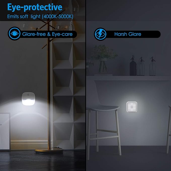 AMIR Upgraded Indoor Motion Sensor Light with PIR Technology - Battery-Powered Wall & Cabinet LED Night Light for Hallway, Bathroom, Kitchen, Stairs (White, 6-Pack)