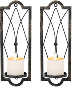 Gothic Candle Sconce Set of 2 -Gold Black Metal Wall Candle Holder-Rustic Home Deco