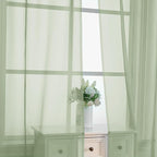 OVZME Light Green Sheer Curtains 96 Inches Long 2 Panels - Soft Light Filtering Window Sheer Panels for Living Room/Bedroom, Top Dual Rod Pocket, 1 Pair, Each 42Wx96L Inches