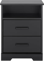 Prepac Rustic Ridge Farmhouse Nightstand Bedside Table, Black Nightstand for Bedroom, End Table with 2 Drawers and Open Shelf 16.25"D x 18.75"W x 24.5"H