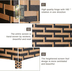Room Divider Wood Screen 4 Panel Wood Mesh Woven Design Room Screen Divider Folding Portable Partition Screen Screen Wood for Home Office