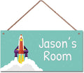 Personalized Rocket Sign For Boys Bedroom Aerospace Themed For Kids Room Door Decor,Custom Name Blue Sky Wall Decor Decorative Plate for Nursery Girls Room