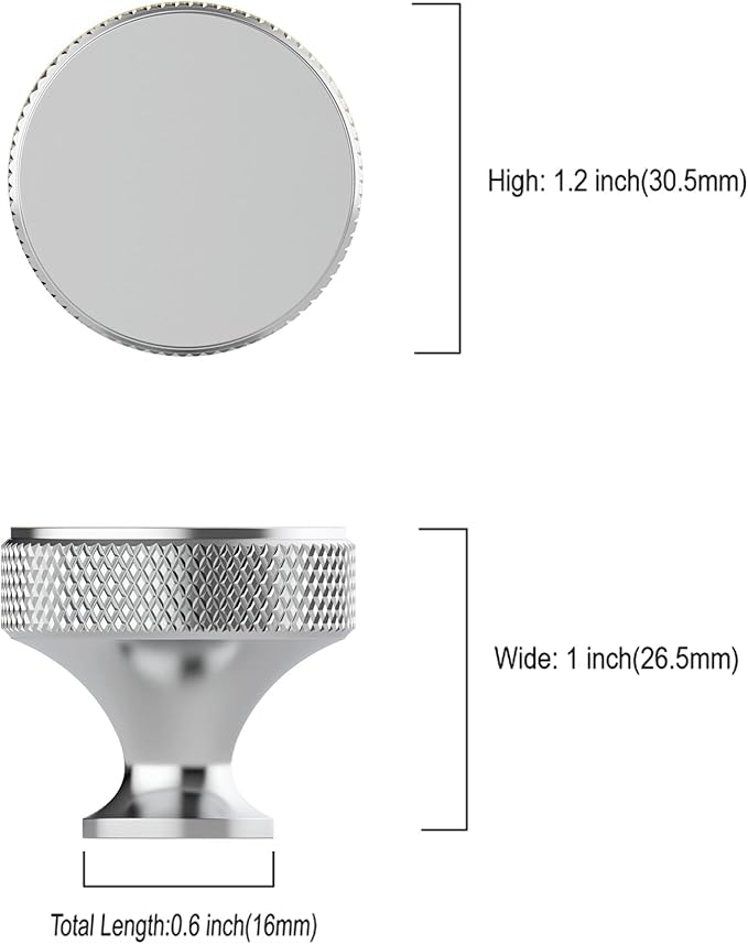 Asidrama 10 Pack Polished Chrome Kitchen Cabinet Knobs Knurled Dresser Knobs Drawer Knob Cabinet Hardware Aluminum Knob for Dresser Drawers