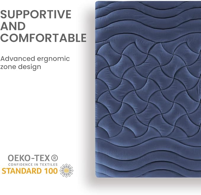 SLEEP ZONE Full Size Cooling Mattress Topper, Premium Zoned Cool Mattress Pad Cover, Padded Mattress Protector Breathable Washable, Deep Pocket 8-21" (Navy, Full)