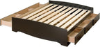 Prepac Mate's Queen 6-Drawer Minimalist Platform Storage Bed, Contemporary Queen Bed with Drawers 81.5" L x 63" W x 18.75" H, Black, BBQ-6200-3K