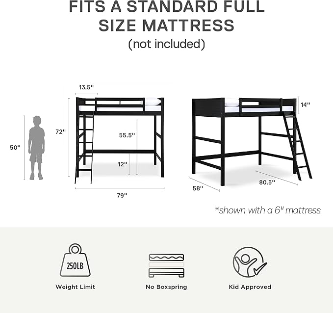 DHP Denver Full Size Loft, Black bed