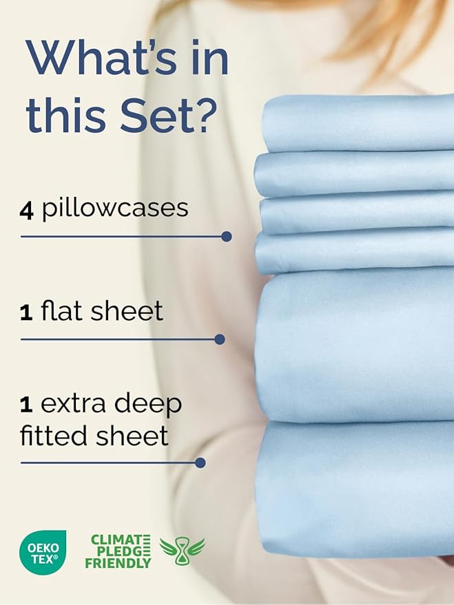 Extra Deep King Sheet Set - 6 Piece Breathable & Cooling Sheets - Hotel Luxury Bed Sheets Set - Easy & Secure Fit - Soft, Wrinkle Free & Comfy Sheets Set - Light Blue Sheet Set with Extra Deep Pockets