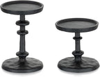 NUPTIO Pillar Candle Holder Black: Solid Cast Iron Candle Stand for 3 Inch Pillars - Vintage Sturdy Metal Candleholder for Halloween Christmas Fireplace Mantle Decor