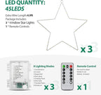 MAOYUE Window Lights 3 Pack Christmas Window Star Lights with Timer Battery Operated Christmas Decorations 8 Lighting Modes with 3 Remote Controls for Outdoor, Indoor, Porch, Party, Colorful