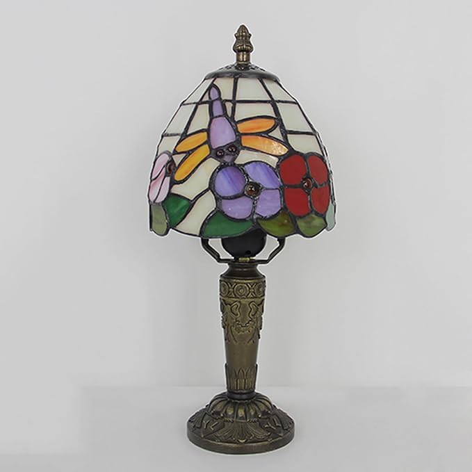 Tiffany Small Lamp Baroque Stained Glass Table Lamp 3 Way Color-Temparetures Bedside Nightstand Table Lamps for Bedroom Living Room Home Office Desk Light W/LED Bulb 6X6X12.5Inch