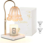 Candle Warmer Lamp with Timer: Flower Candle Warming Lamp with Marble Base Height Adjustable Wax Warmer Dimmable Modern Kitchen Bathroom Decor Mom Birthday Gift for Grandma