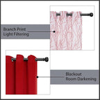 BONZER Mix and Match Curtains - 2 Pieces Branch Print Sheer Curtains and 2 Pieces Blackout Curtains for Bedroom Living Room Grommet Window Drapes, 54x63 Inch/Panel, Red, Set of 4 Panels