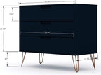 Manhattan Comfort Rockefeller 3 Drawer Dresser for Bedroom Storage, Closet, Living Room, Entryway, TV Stand for Screens up to 32 Inches, Anti-Tip Kit Included, Set of 1, Midnight Blue