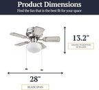 Prominence Home Hero, 28 Inch Traditional Flush Mount Indoor LED Ceiling Fan with Light, Pull Chain, Dual Finish Blades, Reversible Motor - 51656-01 (Brushed Nickel)