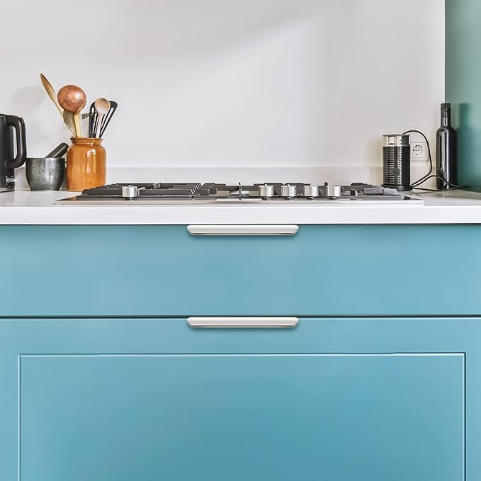 Ravinte Hardware 12 Pack Silver Cabinet Handles, 5.9 Inch (150mm) Finger Edge Pulls, 5 Inch Hole Center, Finger Pulls for Cabinets