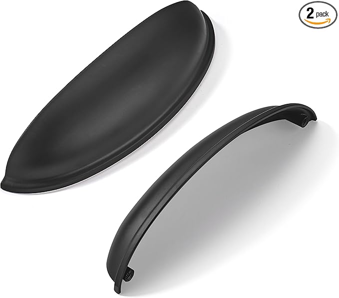 khtumeware 2 Pack 5" Drawer Pulls Matte Black Cabinet Cup Pulls Kitchen Hardware Cabinet Handles Drawer Handles Knobs 5 inch Hole Center
