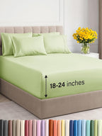 Extra Deep Full Sheet Set - 6 Piece Breathable & Cooling Sheets - Hotel Luxury Bed Sheets Set - Easy & Secure Fit - Soft, Wrinkle Free & Comfy Sheets Set - Light Sage Sheet Set with Extra Deep Pockets