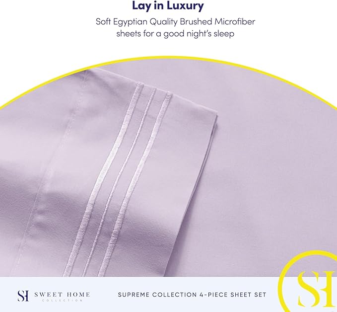 Twin Sheets - Breathable Luxury Sheets with Full Elastic & Secure Corner Straps Built In - 1800 Supreme Collection Extra Soft Deep Pocket Bedding Set, Sheet Set, Twin, Lilac