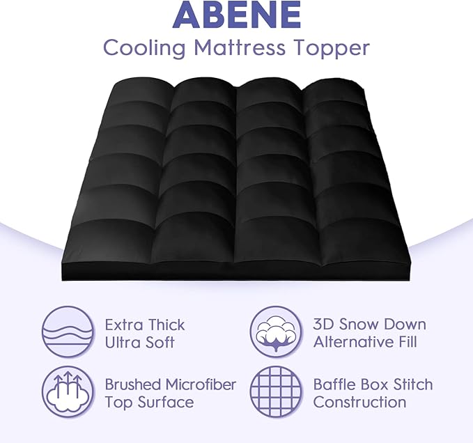 ABENE Mattress Topper King for Back Pain Relief, Extra Thick Mattress Pad Pillowtop, Soft Mattress Protector Cover with 8"-21" Deep Pocket, Overfilled Down Alternative Filling (Black, King)