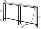 HOOBRO 63" Narrow Console Table with Charging Station, 5.9" Sofa Table with 2 Power Outlets and USB Ports, Long Entryway Tables Behind Couch Table, for Hallway, Livingroom, Greige and Black BG165UXG01
