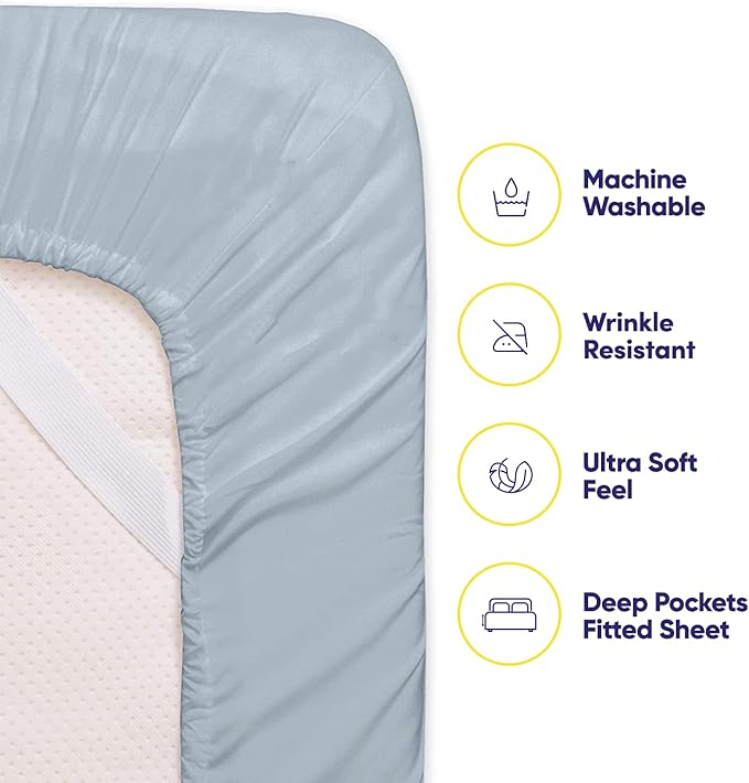 Queen Sheets Blue Misty - 6 Piece 1500 Supreme Deluxe Collection Deep Pocket Ultra Soft Queen Sheet Set Bedding - 2 Extra Pillow Cases, Great Value, Queen, Blue Misty