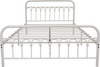 TUSEER Metal Bed Frame Queen Size with Vintage Headboard and Footboard Platform Base Wrought Iron Bed Frame (Queen,White)