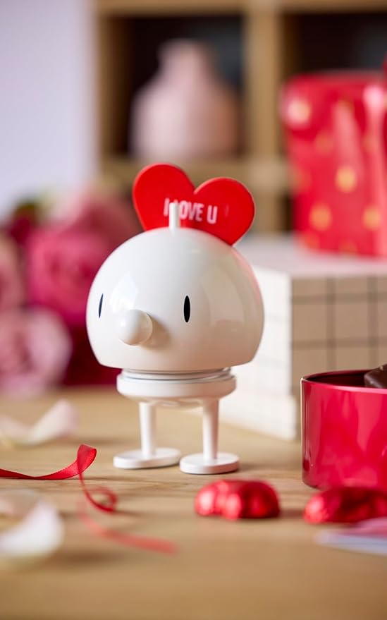 Hoptimist Love Bumble, Home Decor Ornament - Scandinavian Design, Plastic W/Metal Spring, Medium - Creates Cheerful Movement- (White)