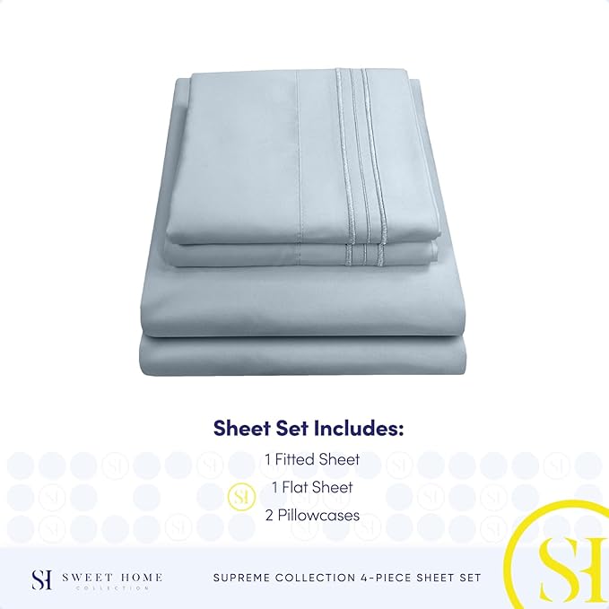 King Size Sheets - Breathable Luxury Bed Sheets with Full Elastic & Secure Corner Straps Built In - 1800 Supreme Collection Extra Soft Deep Pocket Bedding Set, Sheet Set, King, Misty Blue