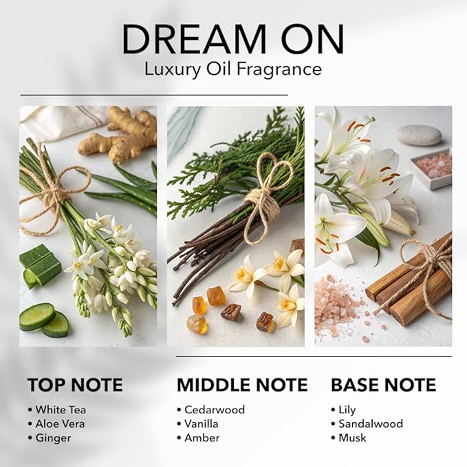 Dream On Diffuser Oil, 6.7 FL Oz, 200 mL, Luxury Hotel Scent Diffuser Oil for Home, Office & Spa, Fragrance Essential Oils for Aromatherapy, Aloe Vera & Cedarwood.