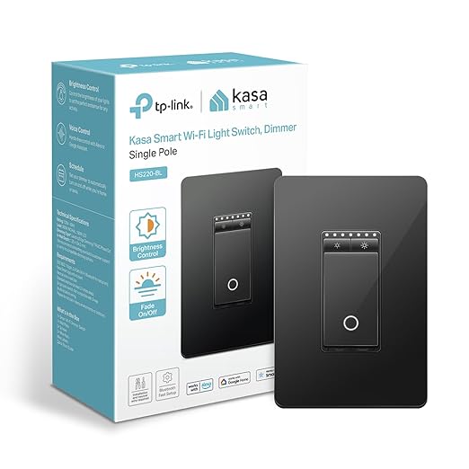 Kasa Smart Dimmer Switch HS220, Single Pole, Needs Neutral Wire, 2.4GHz Wi-Fi Light Switch Compatible with Alexa and Google Home, UL Certified, No Hub Required, Black