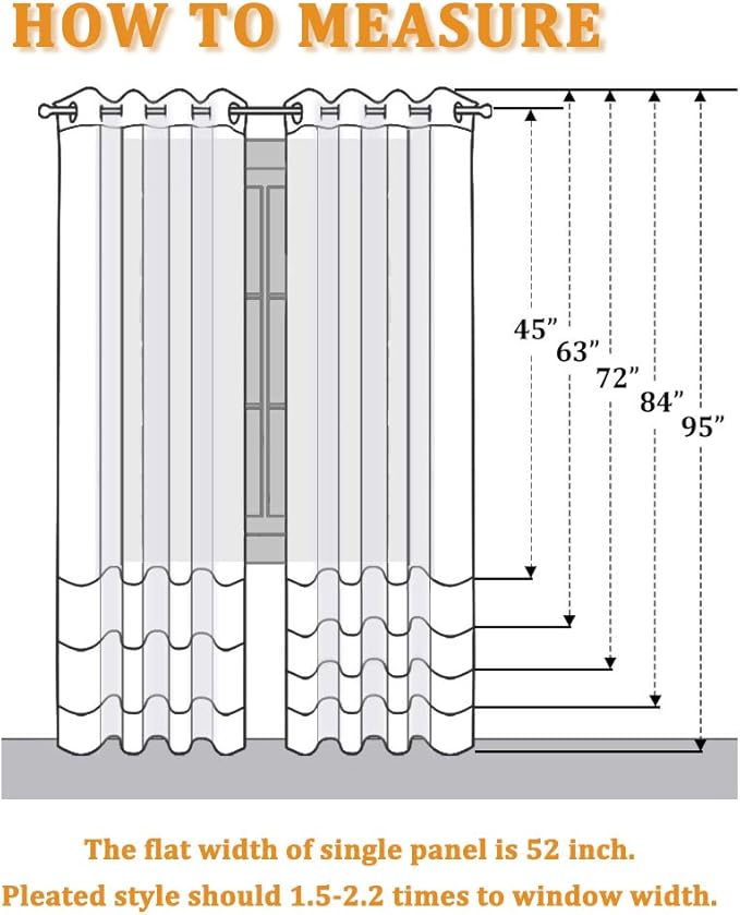 RYB HOME White Curtains Sheer - Linen Textured Privacy Curtains for Bedroom Privacy Windows Decor, Natural Light Flirt Panels for Patio Sliding Door Living Room, W 52 x L 95, 1 Pair