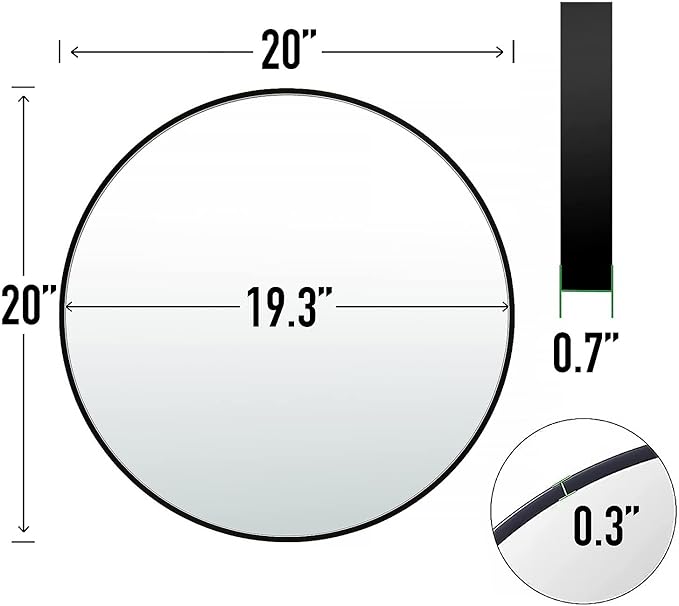 20" Round Mirror Circle Wall Mounted Hanging or Against Wall Metal Frame Dressing Make-up Mirrors for Entryway Bedroom Bathroom Living Room 20 inch Black