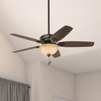 Hunter 52 inch Indoor Ceiling Fan with LED Light - Bronze Ceiling Fan with Pull Chain, For Bedroom or Living Room, Standard Mount, No Remote, 5 Blades, Includes Bulbs- Builder Deluxe 53091, New Bronze