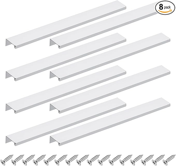 uxcell Cabinet Finger Edge Pull, 8pcs 300mm / 11.81" Aluminum Alloy Back Mount Hidden Cabinet Pulls Concealed Handle for Home Kitchen Drawer Cabinet, Silver