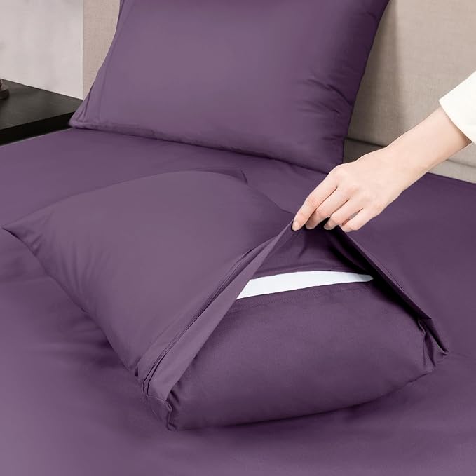Mejoroom Full Size Sheet Sets - 1800 Collection Microfiber Bed Sheet Set with 16 Inch Deep Pocket Fitted Sheet, Soft, Breathable, Wrinkle, Fade & Stain Resistant - 4 Piece (Full, Purple)