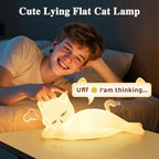 Lying Flat Cat Lamp Cat Gifts, 16 Colors+5 Dimming+Silicone Cute Lamp, Touch+Remote Control+Rechargeable Night Light for Kids, Fun & Cool Weird Stuff Random Stuff, White Elephant Gifts for Adults/Kids