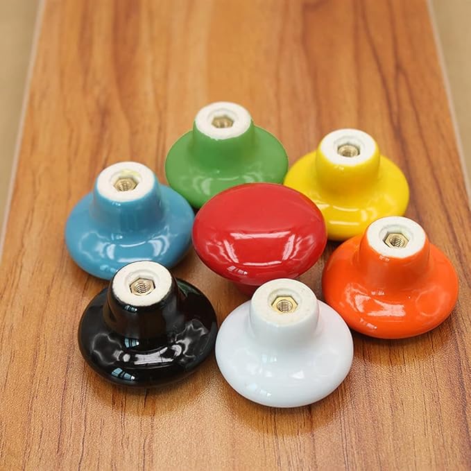 HUAMULAN 15PCS Glossy Ceramic Knobs Button Round Mushroom Cabinet Dresser Vintage Pulls Door Handles Cupboard Wardrobe Drawer, Dia. 1.5 inch 38mm, Mixed Color