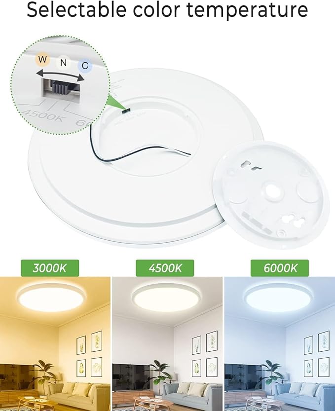 zemty 16.5 Inch LED Ceiling Light Flush Mount, 36W 4200lm Super Slim Flush Mount Ceiling Light Fixtures, 3000K/4500K/6000K Selectable Ceiling Lamp for Bedroom Kitchen Living Room (White)