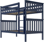 Max & Lily Bunk Bed Twin over Twin, Solid Wood Bunk Bed Frame with Ladder for Kids, 14" Safety Guardrails, Easy Assembly, No Box Spring Needed, Blue
