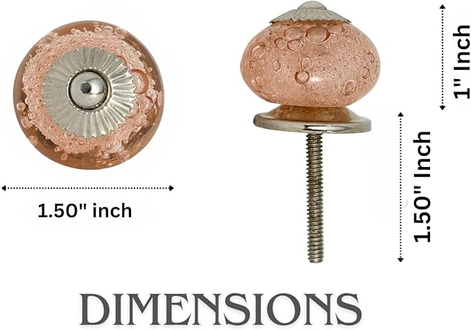 Perilla Home Set of 6 Pink Bubble Crystal Glass Knob for Kitchen Cabinets - Crystal Glass Handles and Pull Knob for Dresser Drawer | Living Room | Kitchen | Bathroom | Closet Cupboard Furniture