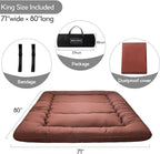 MAXYOYO Japanese Floor Mattress Futon Mattress, Thicken Tatami Mat Sleeping Pad Foldable Roll Up Mattress Boys Girls Dormitory Mattress Pad Floor Lounger Bed, Coffee, Queen