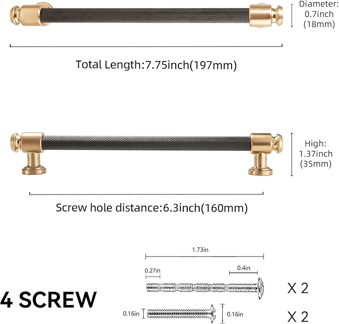 10 Pack 6-1/4" Hole Center(160mm) Matte Black and Champagne Bronze Kitchen Cabinet Handles Cabinet Pulls Black Drawer Pulls Kitchen Cabinet Hardware Kitchen Handles