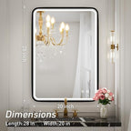20X28 Inch LED Bathroom Mirror with Lights,Wall Mounted Lighted Mirrors with Non-Rusting Black Metal Frame Anti-Fog Memory Funtion Stepless Dimmable,6000K(Horizontal&Vertical)