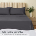 LuxClub 4 PC King Sheet Set, Deep Pockets Wrinkle Free Cooling Bed Sheets Hotel Bedding for Women, Men, Kids & Teens, Includes 1 Fitted Sheet, 1 Flat Sheet and 2 Pillowcases - Silky Soft Dark Grey
