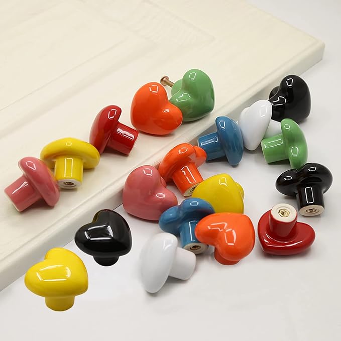 HUAMULAN 15PCS Glossy Ceramic Knobs Heart Shape Cabinet Dresser Kids Child Pulls Door Handles Cupboard Wardrobe Drawer
