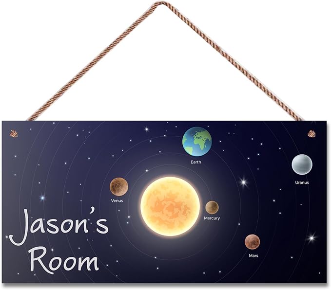 Personalized Outer Space Sign Spacesolar System Themed Decor For Kids Room Nursery Door Art Décor For Little Man Cave,Custom Name Sun Earth Planet Wall Decor Decorative Plate for Boys Bedroom